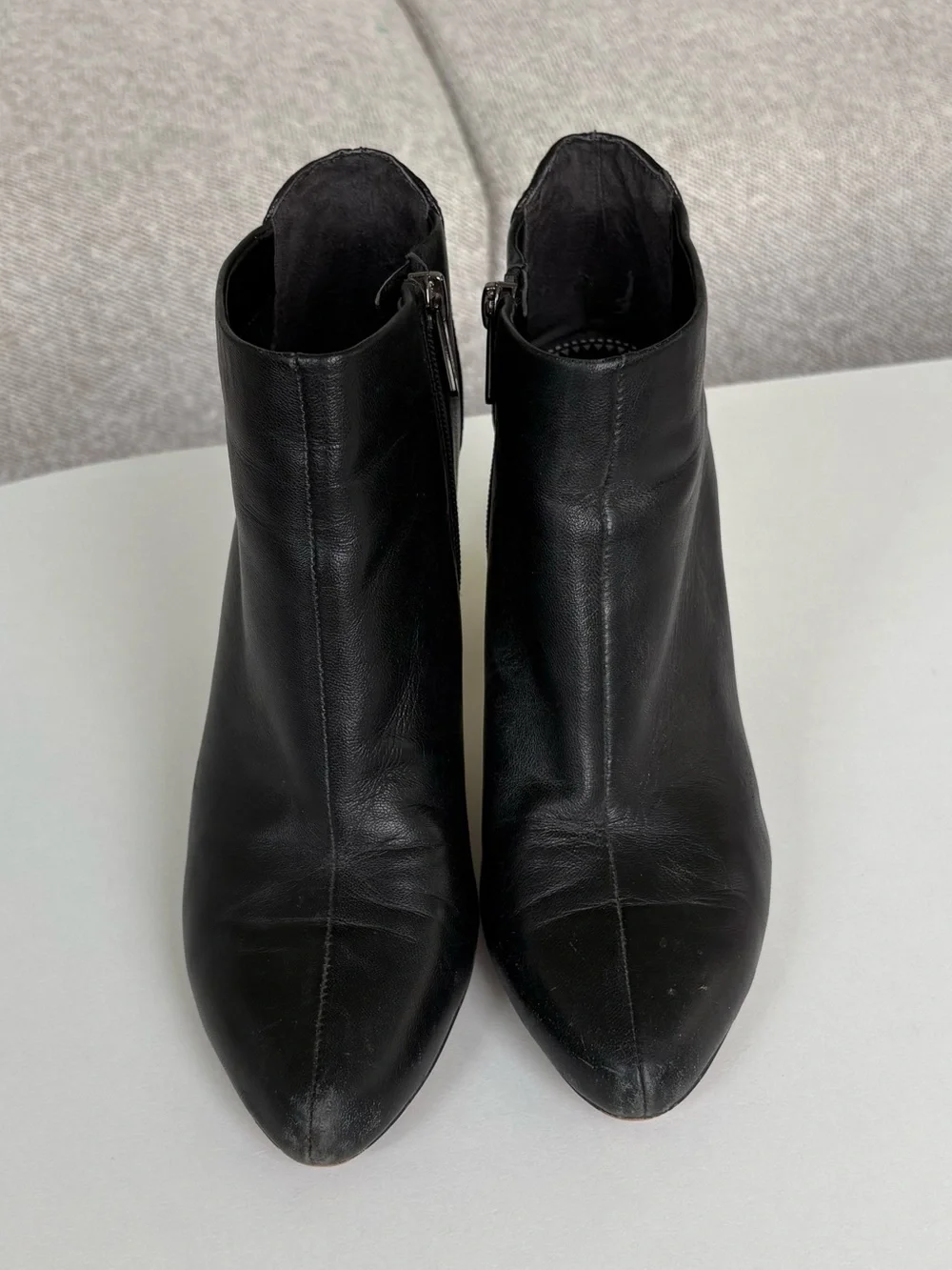 Circus Sam Edelman Black Leather Ankle Boots with Gold Block Heel
